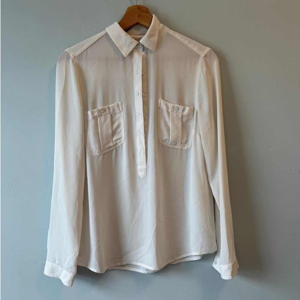 LOFT Off White Sheer Button Up Pocket Blouse XS
